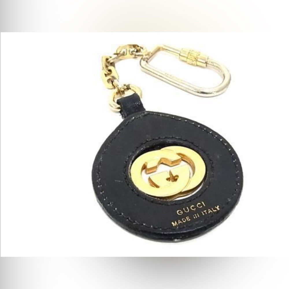 SOLD GUCCI Interlocking G Leather Key Ring Bag Charm